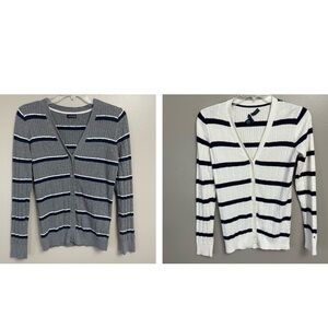 Lot of 2 Pima Cotton Striped Cardigan Tommy Hilfiger Cable Knit V-Neck Nautical